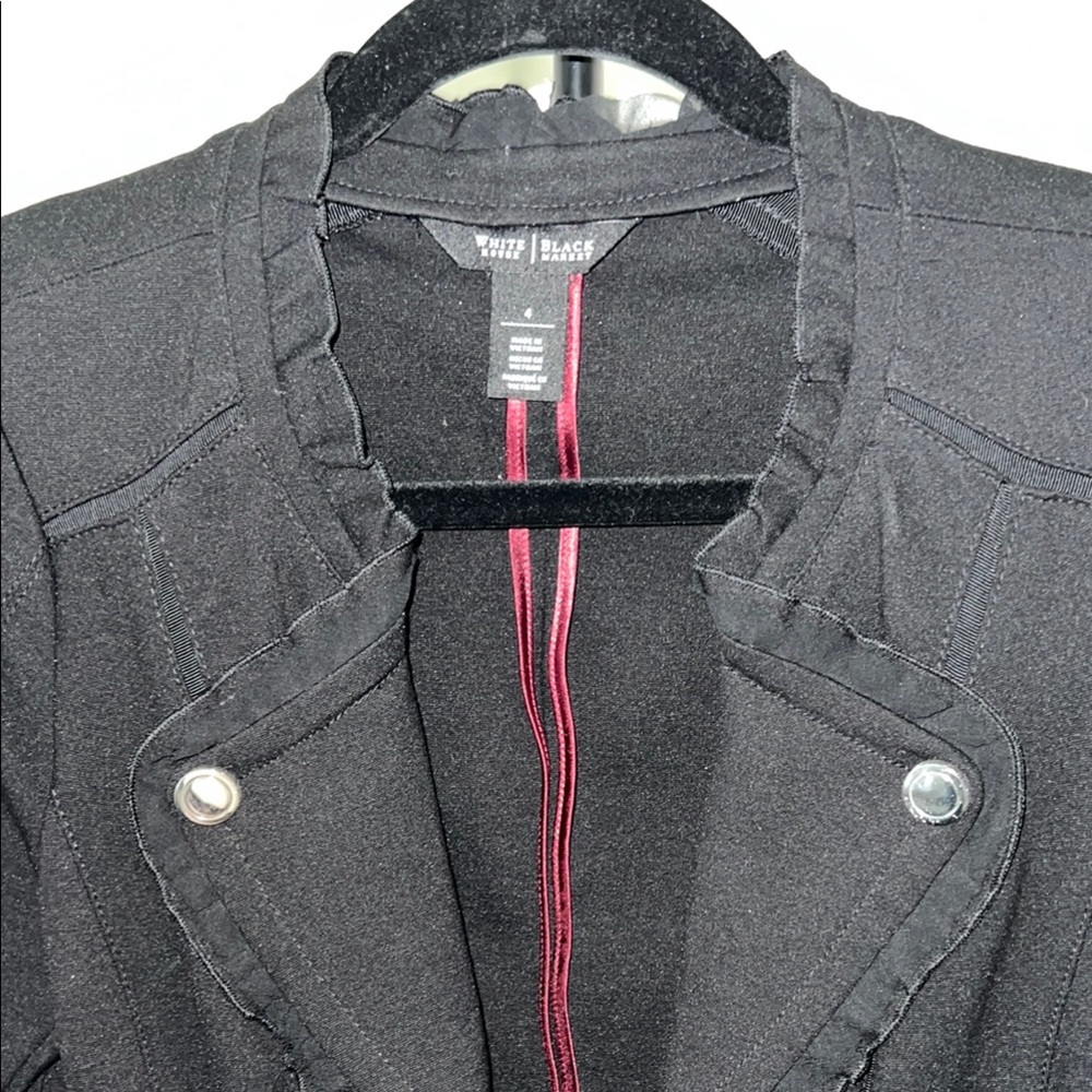 White House Black Market Black Blazer with Ruffled Collar
